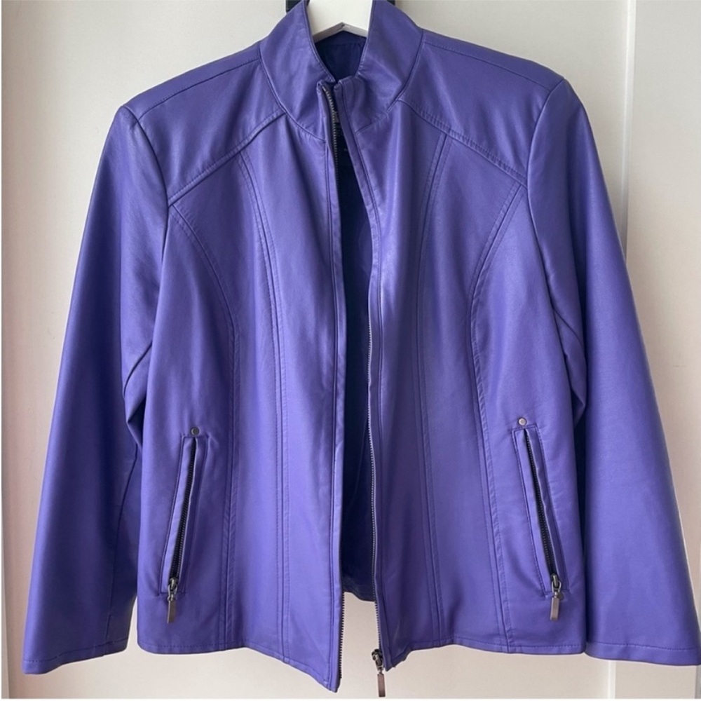 Northern Reflections Purple Leather Jacket Structured Shoulders